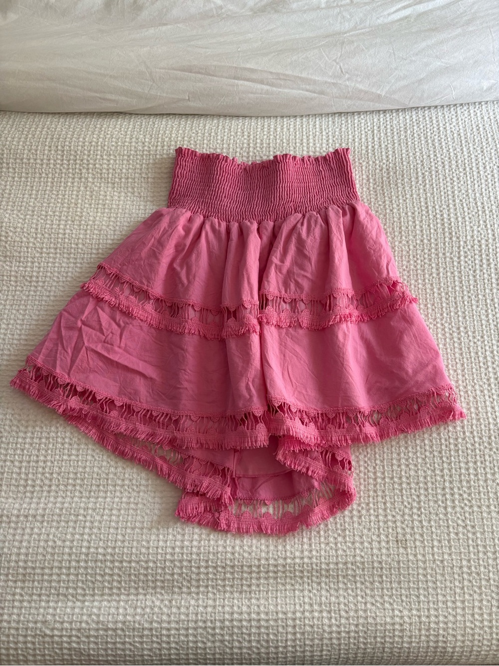 Peixoto Pink High-Low Tiered Fringe mini Skirt - XS